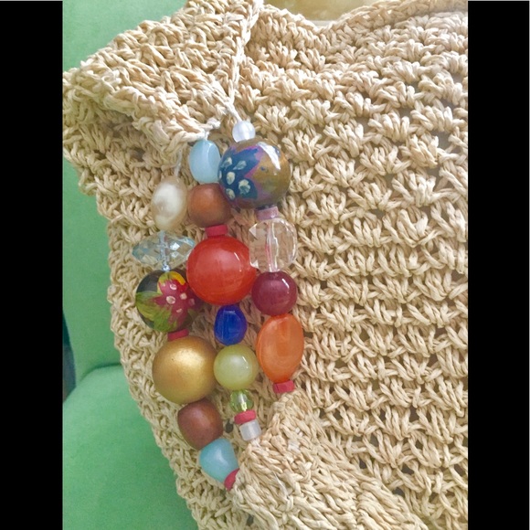 Cappelli Natural Straw BoHo Handbag Colorful Beads - Picture 3 of 9